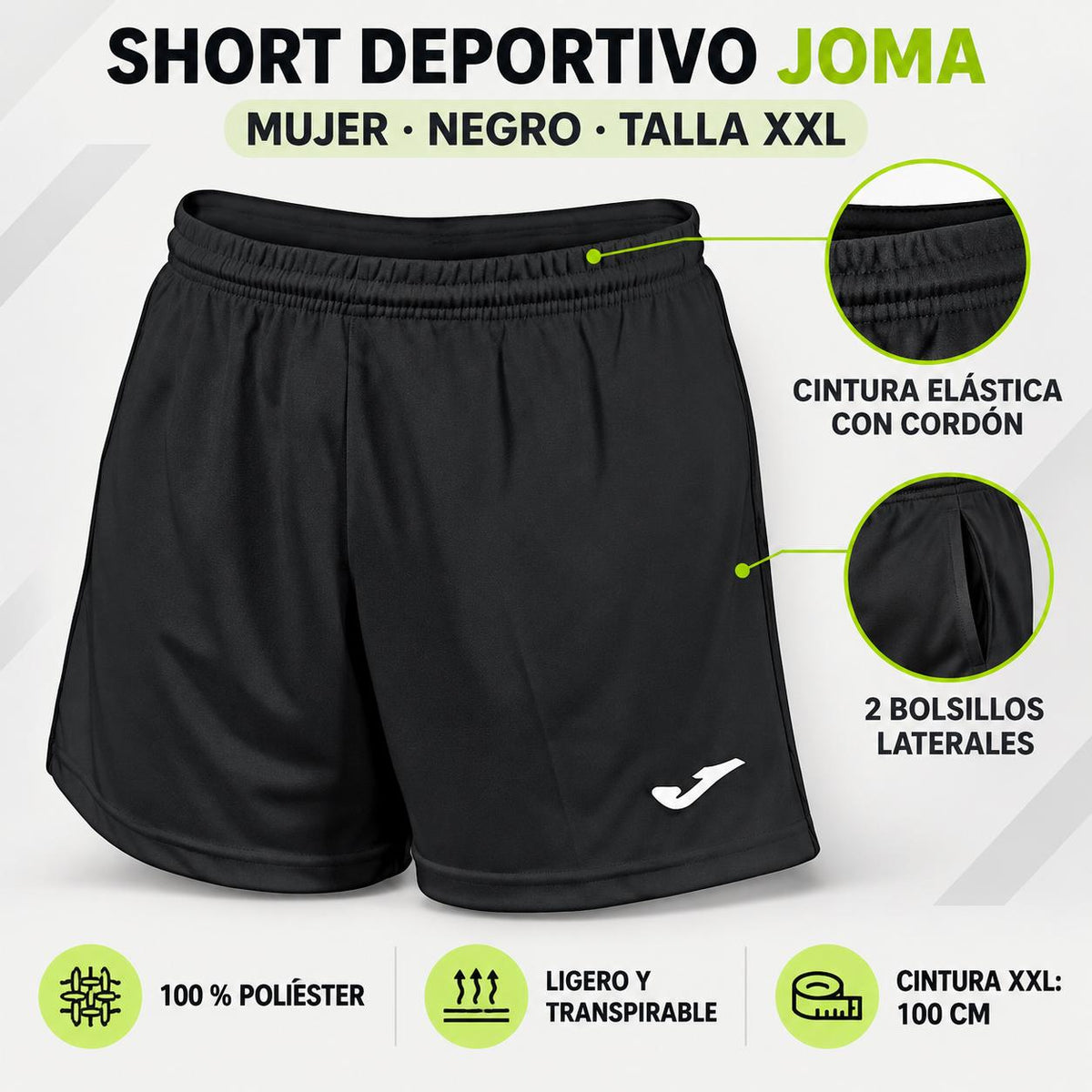 Joma Paris II-W Pantalones Cortos Mujer XXL Negro