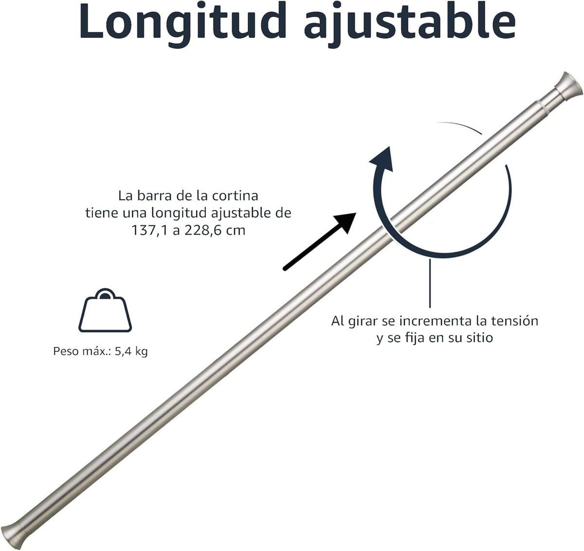 Barra extensible Amazon Basics para cortina ducha