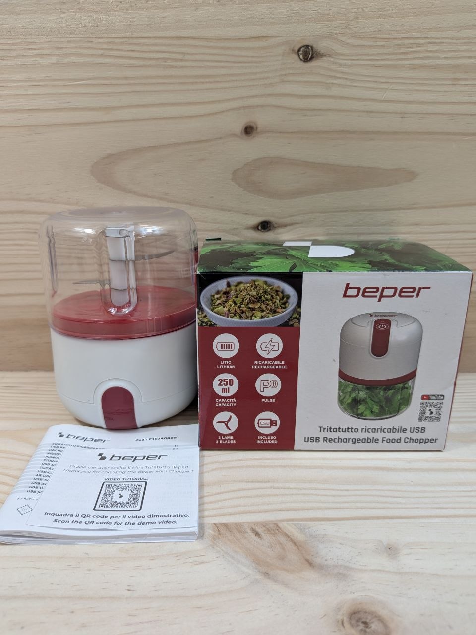 BEPER P102ROB050 Picadora Recargable USB 250 ml