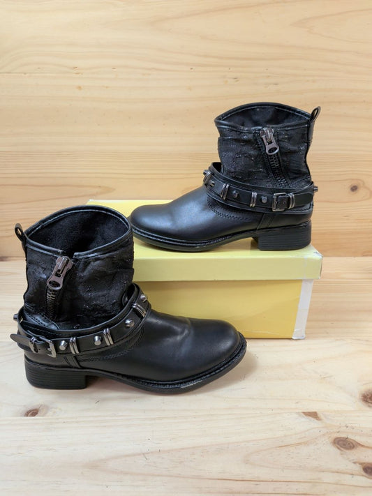 Botines Biker Obsel Mujer 37 Negro Hebillas