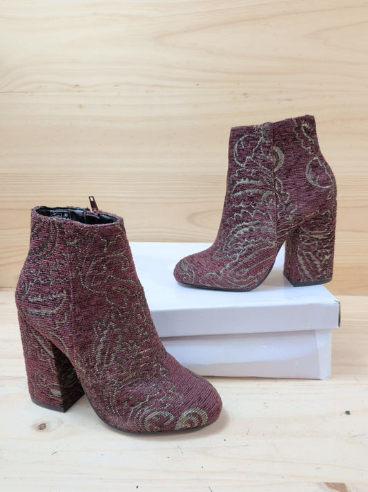 Botines Obsel Brocado Burgundy Dorado Talla 35