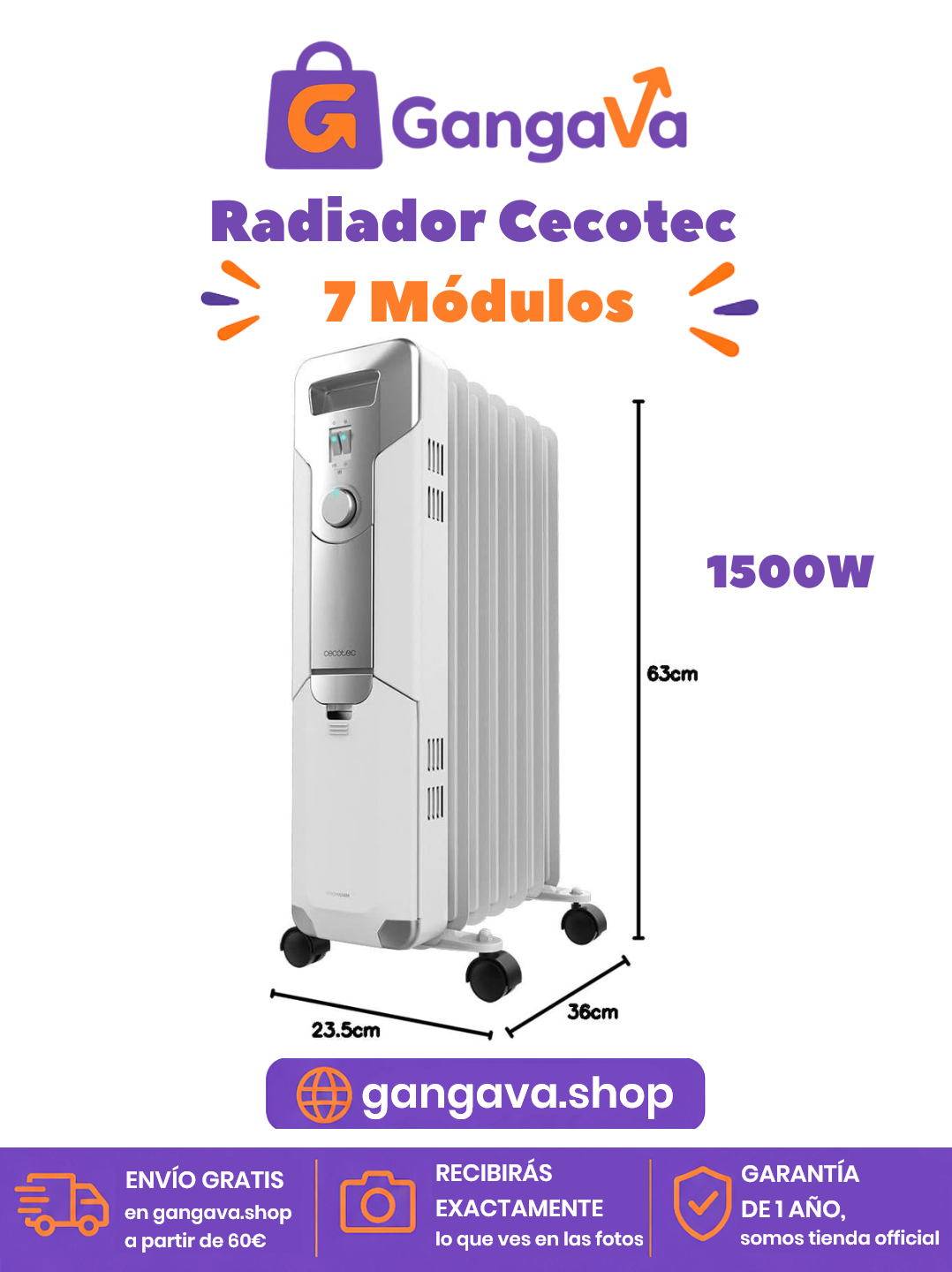 Radiador Cecotec ReadyWarm 7000 1500W 7 Módulos