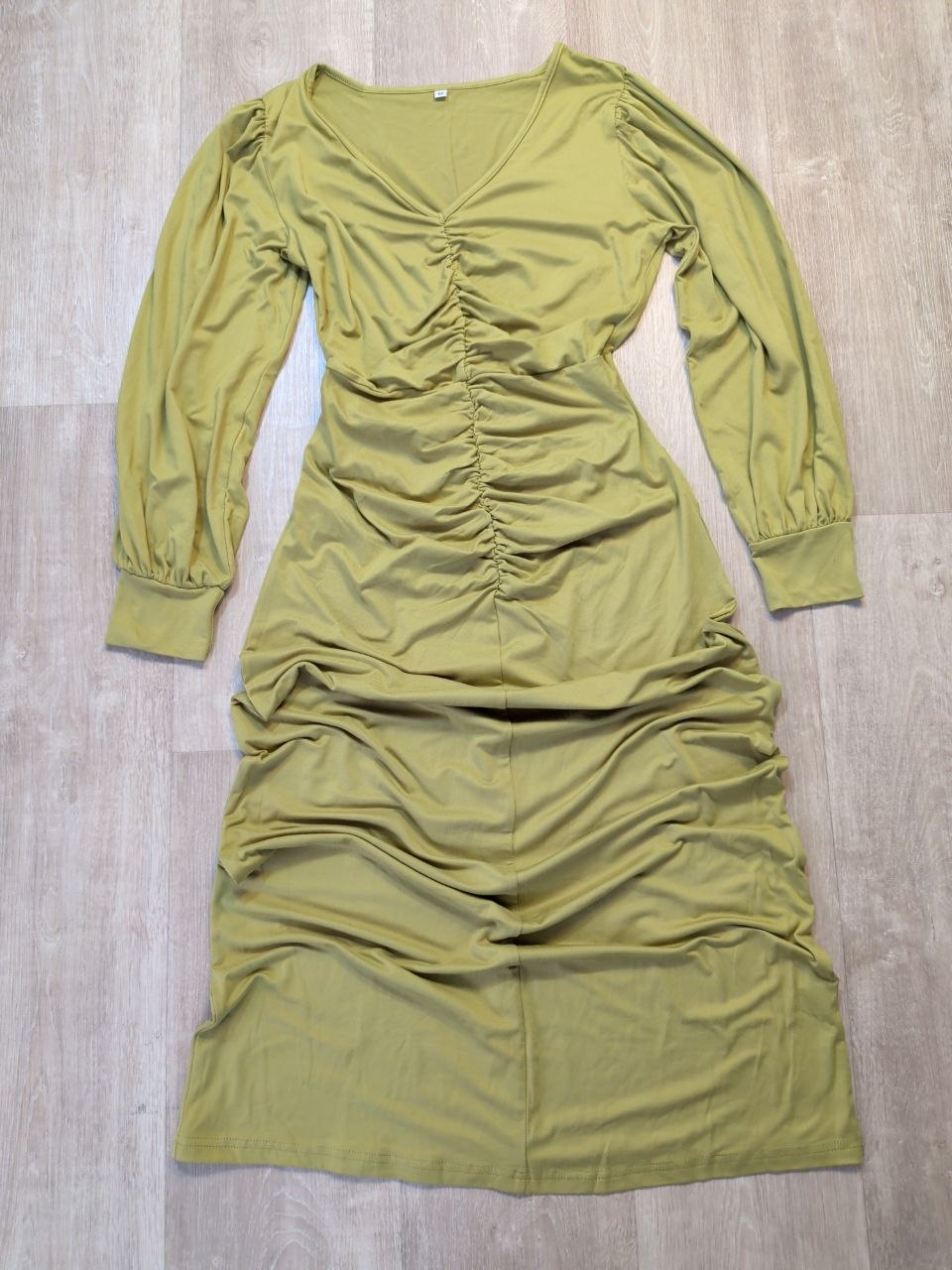 Vestido Midi Drapeado Escote V Verde M