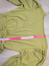Vestido Midi Drapeado Escote V Verde M - foto 6