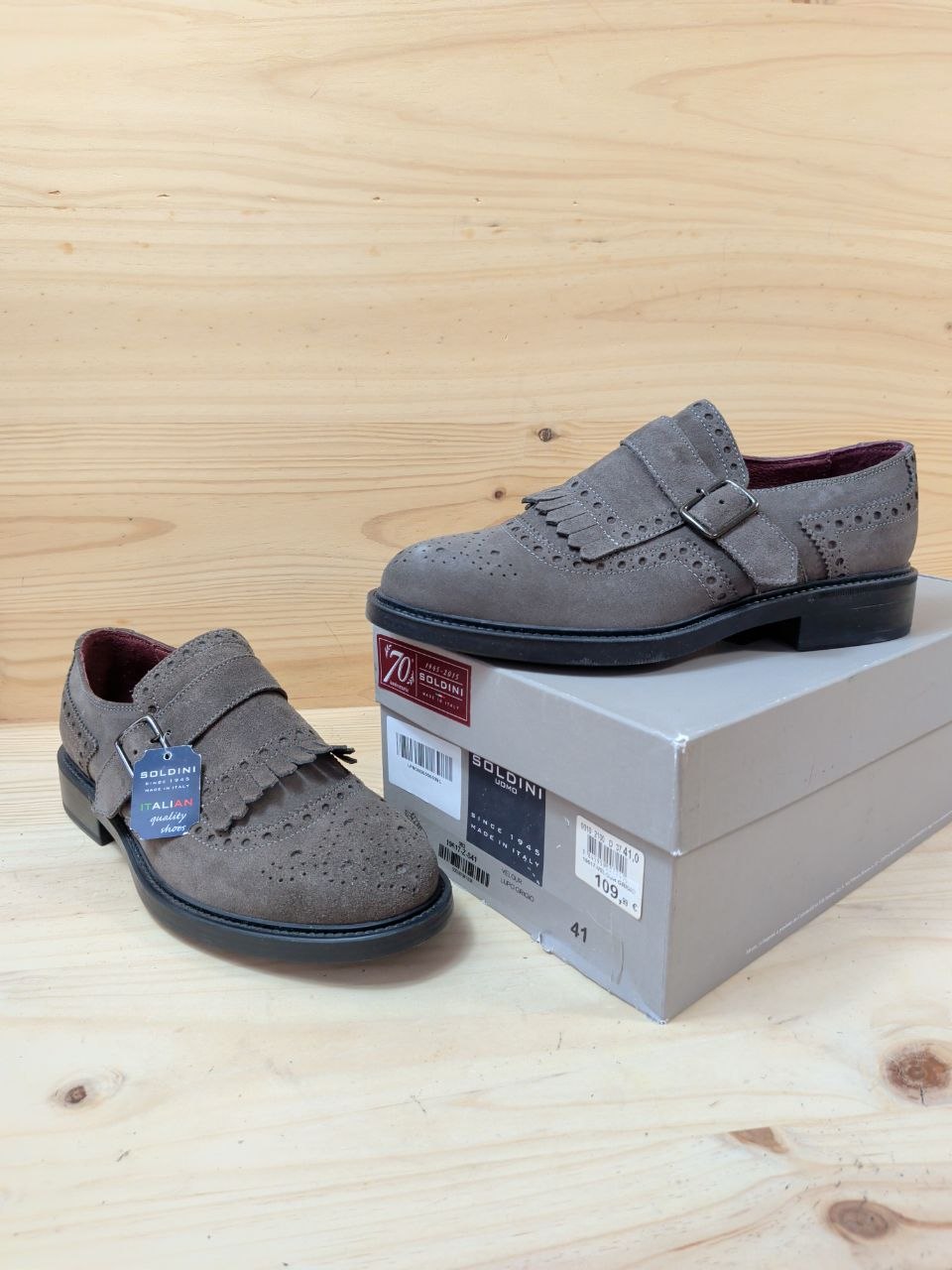 Zapatos Soldini Monk Strap Brogue Ante Gris 41