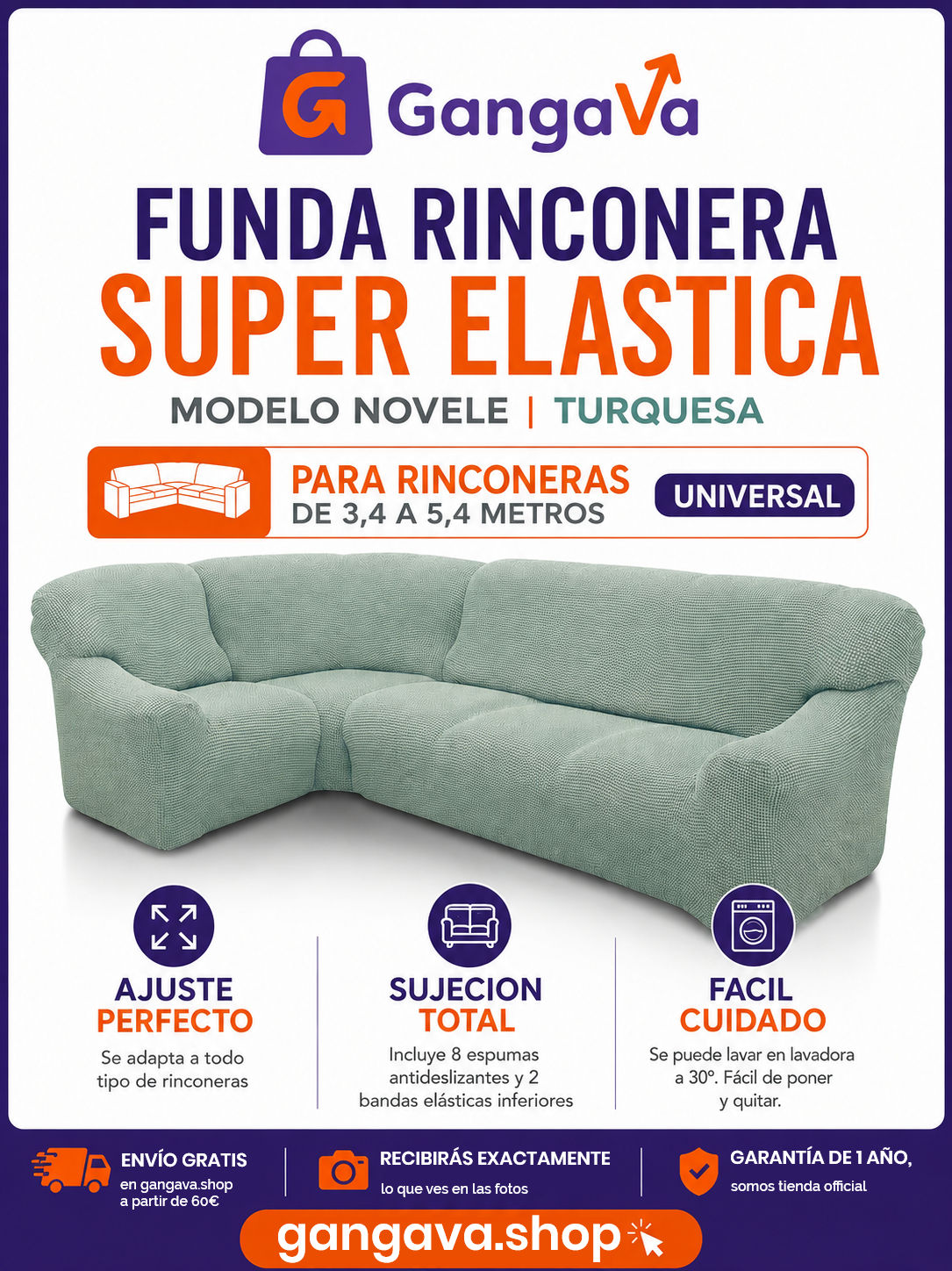 FAVERTI® Funda Rinconera NOVELE Turquesa 3,4-5,4m