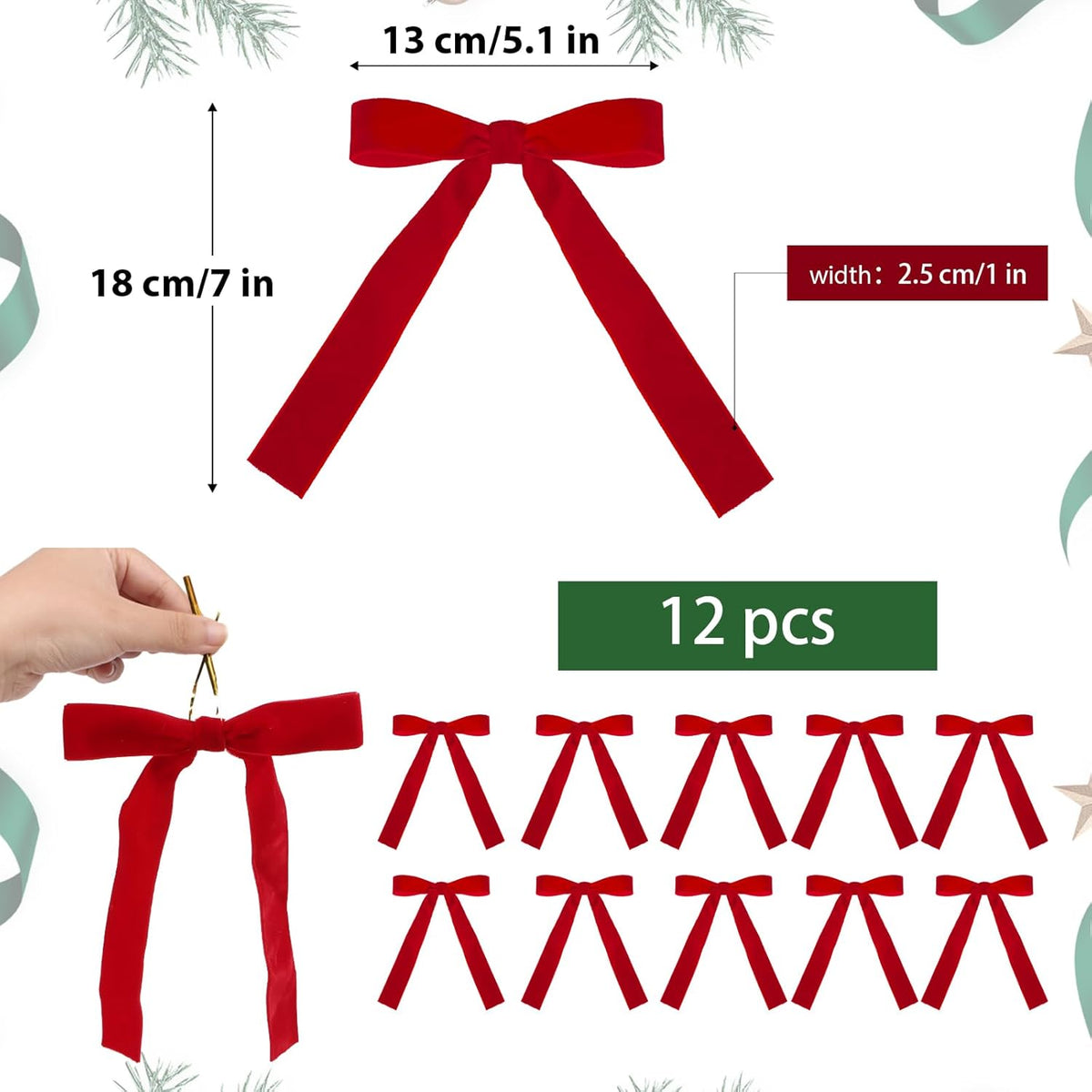 GEBETTER Lazos Rojos Navidad Terciopelo 12Pcs