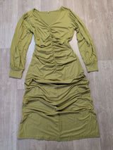 Vestido Midi Drapeado Escote V Verde M - foto 7